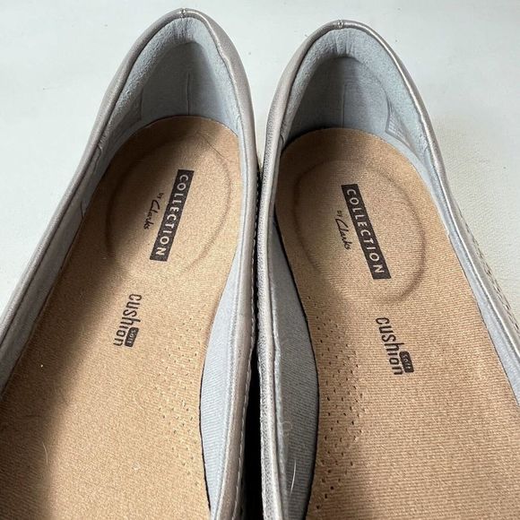 Clarks Womens Flats Pewter Leather Loafer Shoes Size 8W Perforated Espadrille - Picture 9 of 11